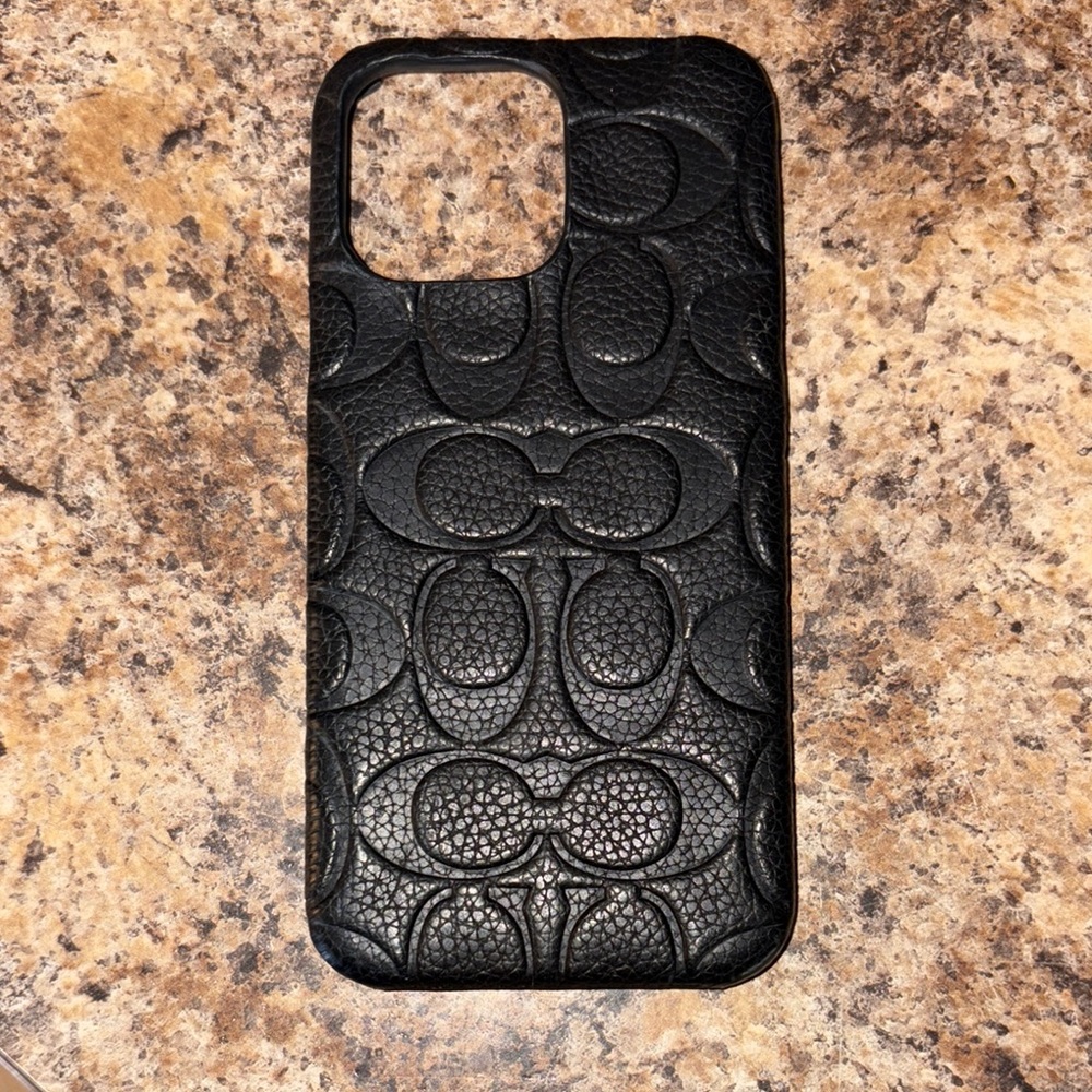 AUTHENTIC COACH Black Leather Phone Case